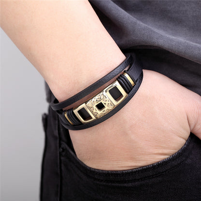 Black Leather Bracelet For Men