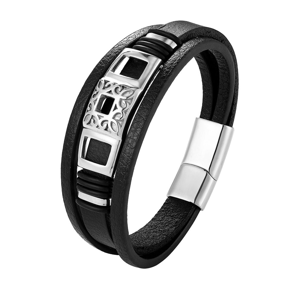 Black Leather Bracelet For Men