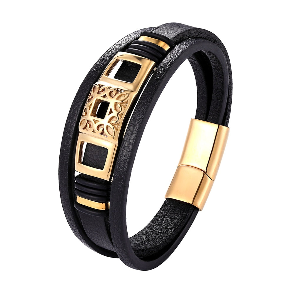 Black Leather Bracelet For Men