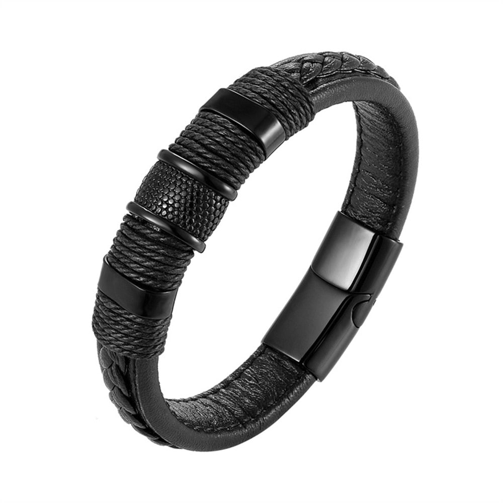 Black Leather Bracelet For Men