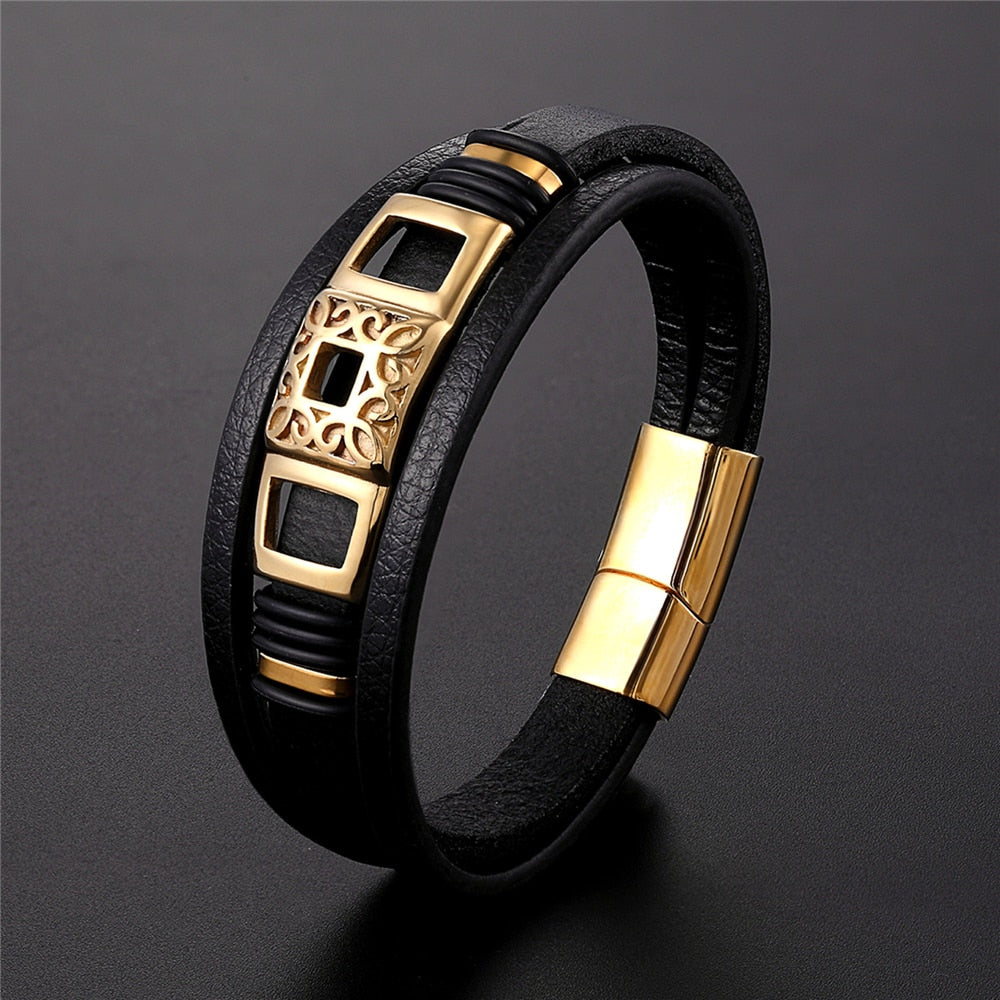 Black Leather Bracelet For Men