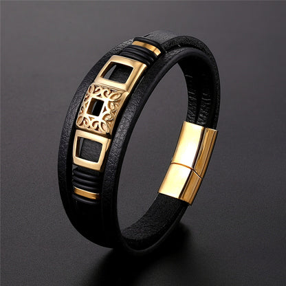 Black Leather Bracelet For Men