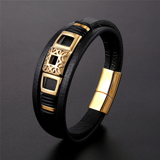 Black Leather Bracelet For Men